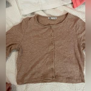 ZARA tan cropped cardigan